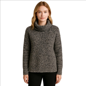 John + Jenn Knit Ribbed Sweater White Black Chunky Mockneck sz.L Wool Blend Soft